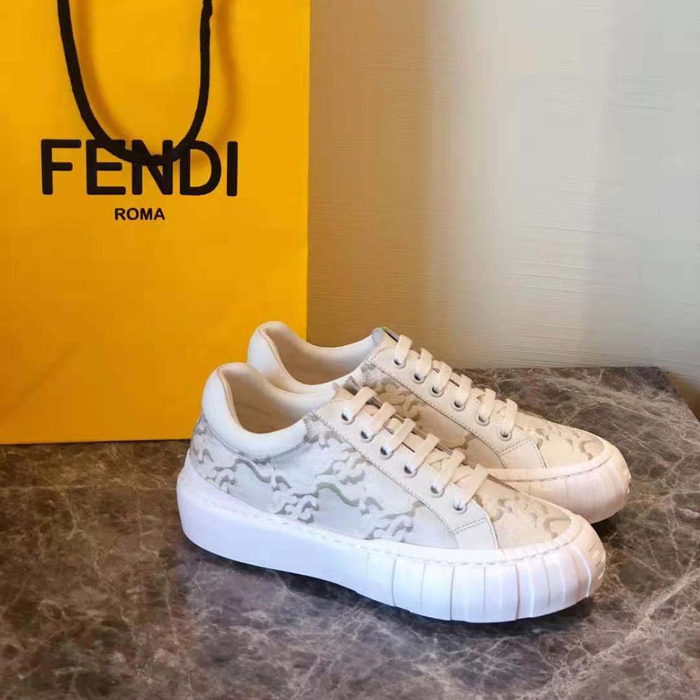 Fendi Women Force White Fabric Low-Top Sneakers
