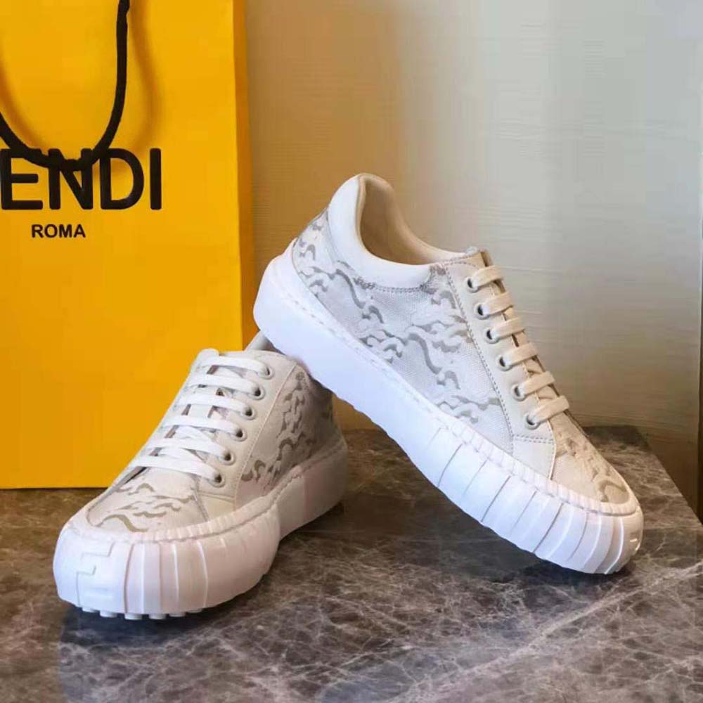 Fendi Women Force White Fabric Low-Top Sneakers