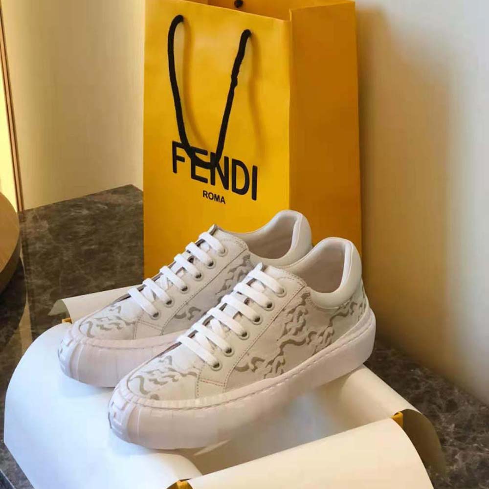 Fendi Women Force White Fabric Low-Top Sneakers