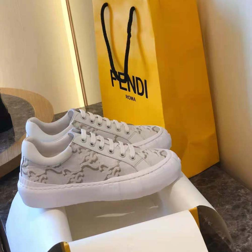 Fendi Women Force White Fabric Low-Top Sneakers