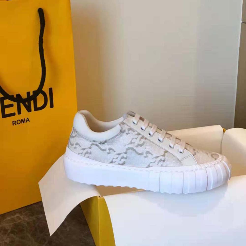 Fendi Women Force White Fabric Low-Top Sneakers