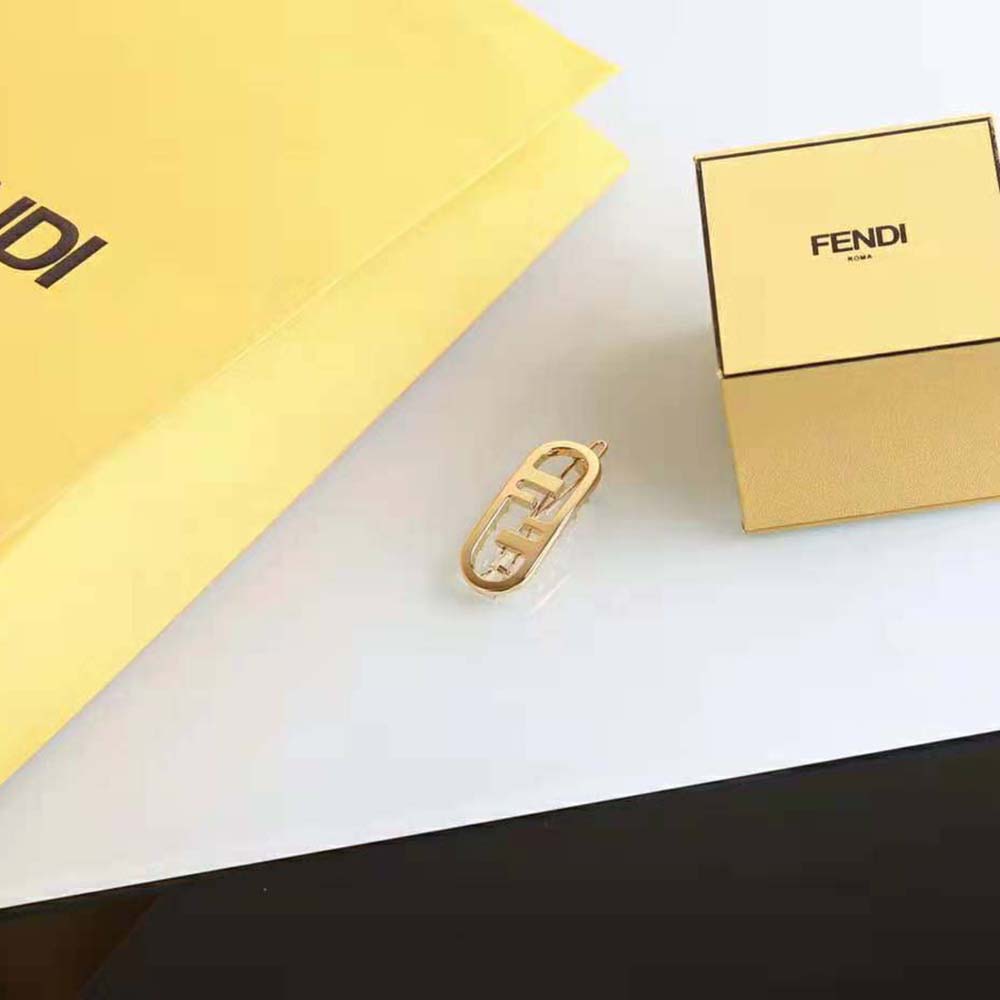Fendi Women Hair Clip with Fendi O’Lock Motif-Gold