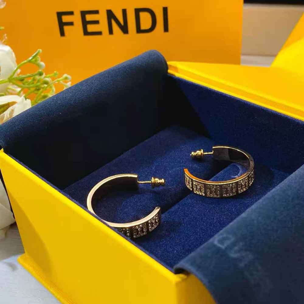 Fendi Women Hoop Earrings with FF Motif Gold-Colored