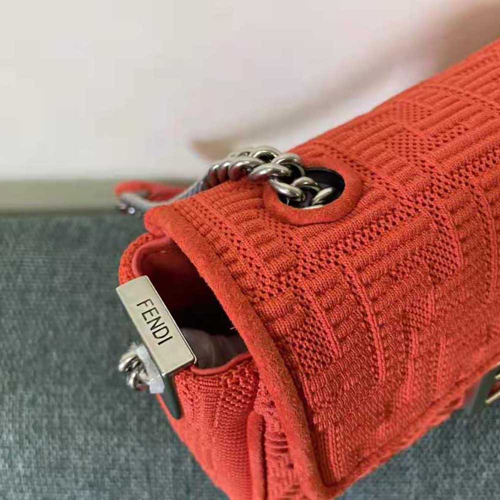 Fendi Women Midi Baguette Chain FF Fabric Bag-Red