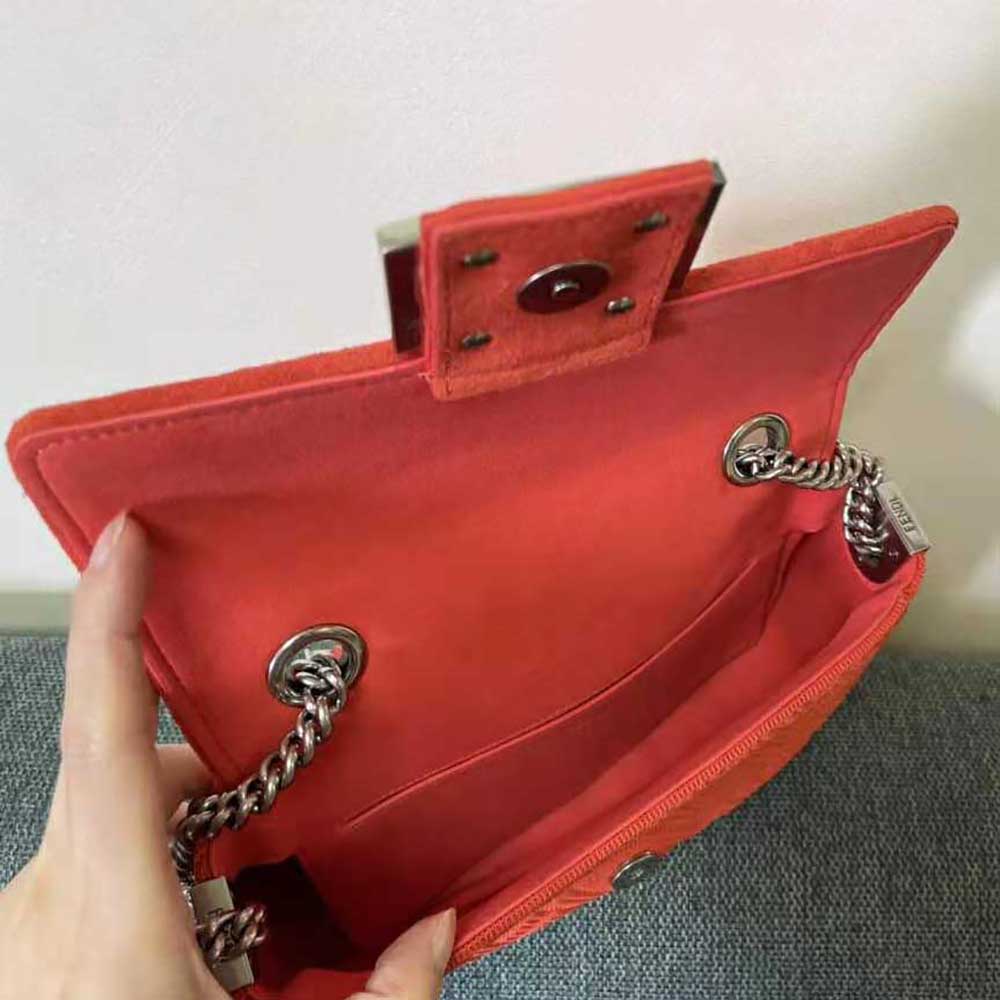 Fendi Women Midi Baguette Chain FF Fabric Bag-Red