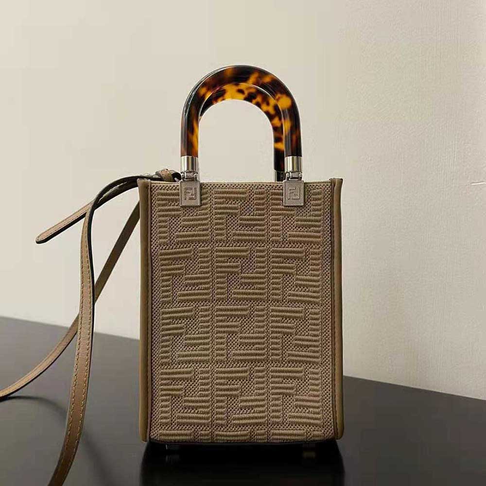 Fendi Women Mini Sunshine Shopper Beige FF Fabric Mini-Bag