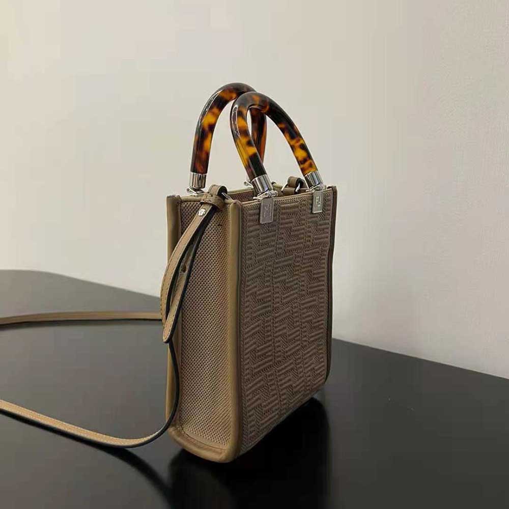 Fendi Women Mini Sunshine Shopper Beige FF Fabric Mini-Bag