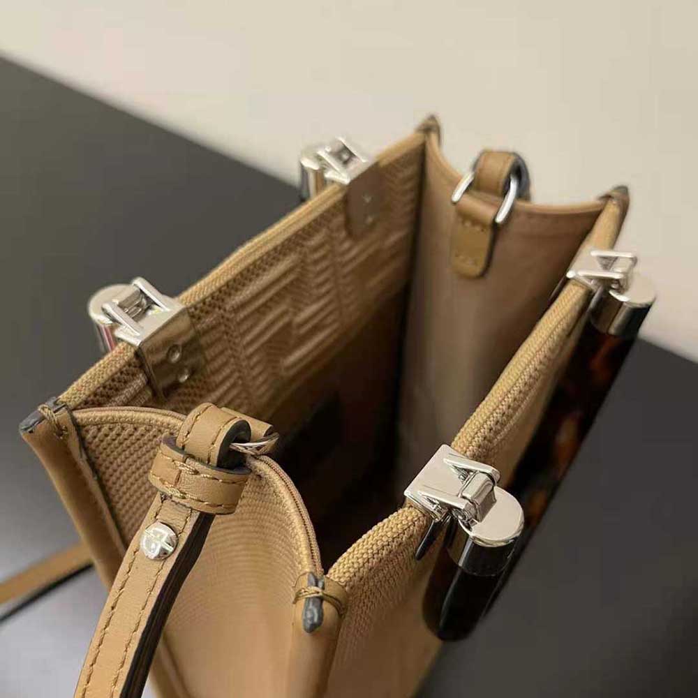 Fendi Women Mini Sunshine Shopper Beige FF Fabric Mini-Bag