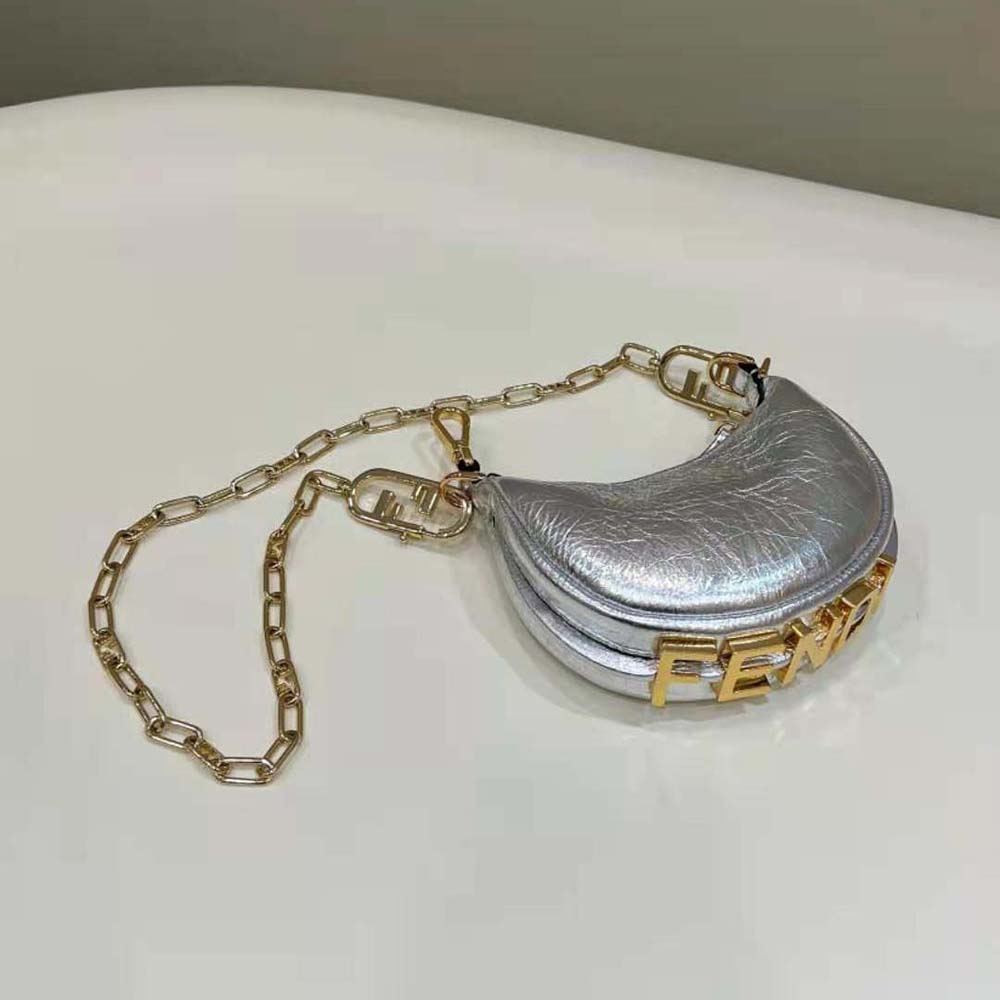 Fendi Women Nano Fendigraphy Silver Leather Charm