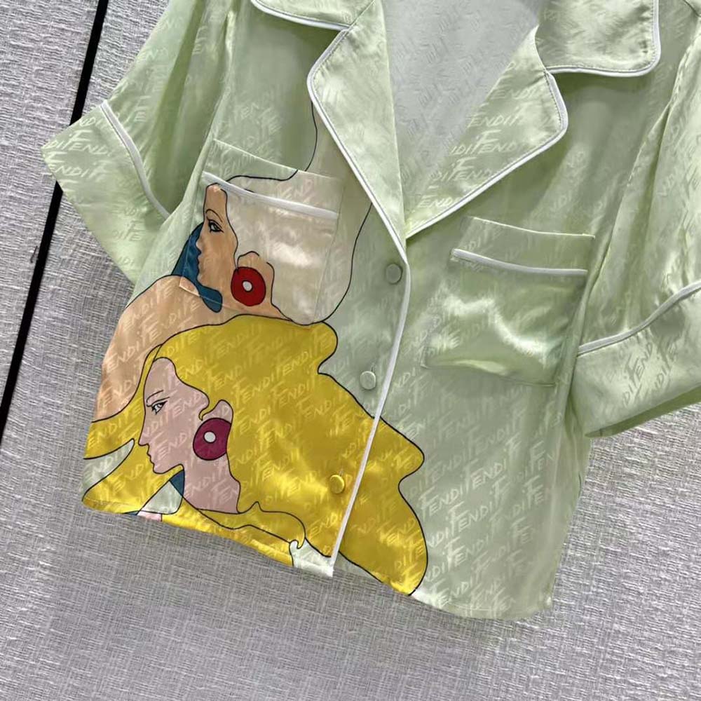 Fendi Women Pajama Set Multicolor Silk Pajama Set-Lime