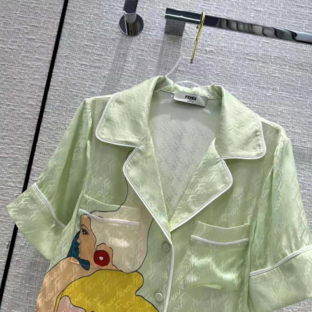 Fendi Women Pajama Set Multicolor Silk Pajama Set-Lime