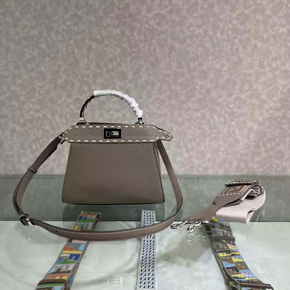 Fendi Women Peekaboo Iconic Mini Full Grain Leather Bag-Brown