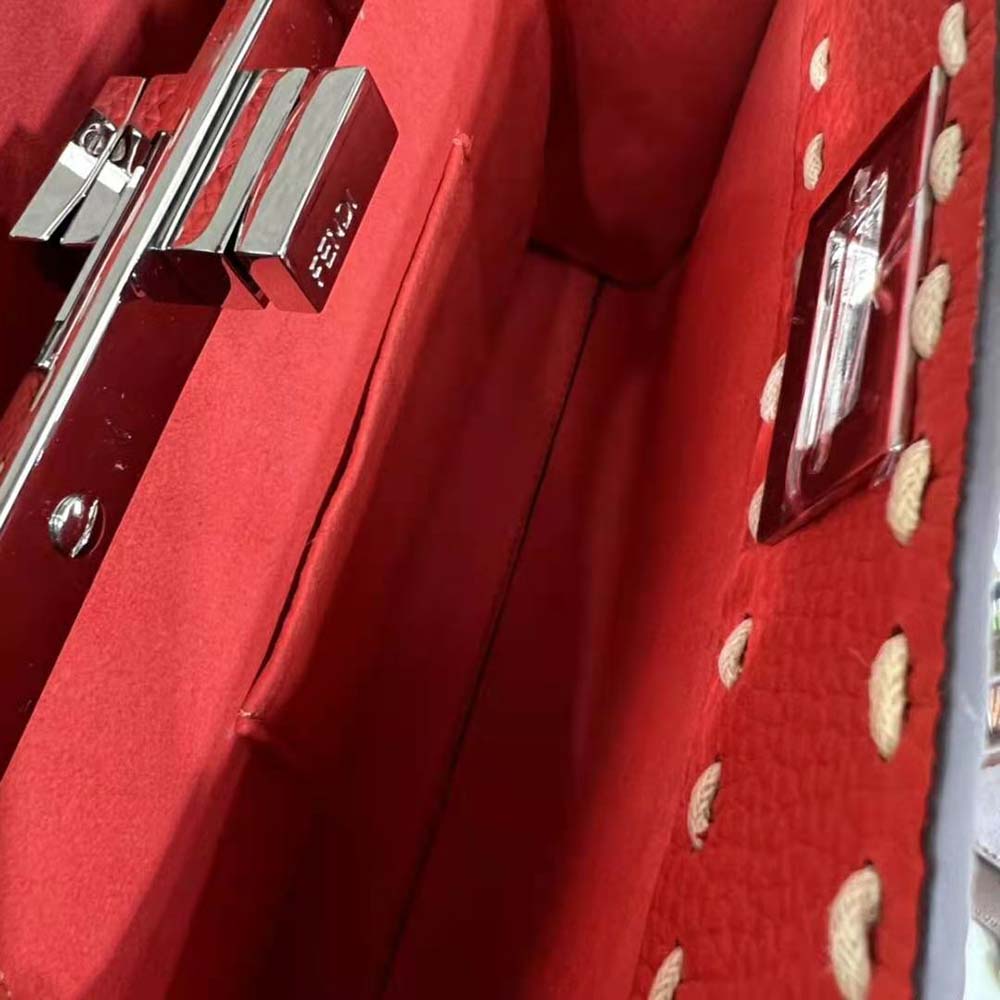 Fendi Women Peekaboo Iconic Mini Full Grain Leather Bag-Red