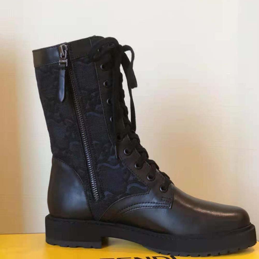 Fendi Women Signature Black Leather Biker Boots