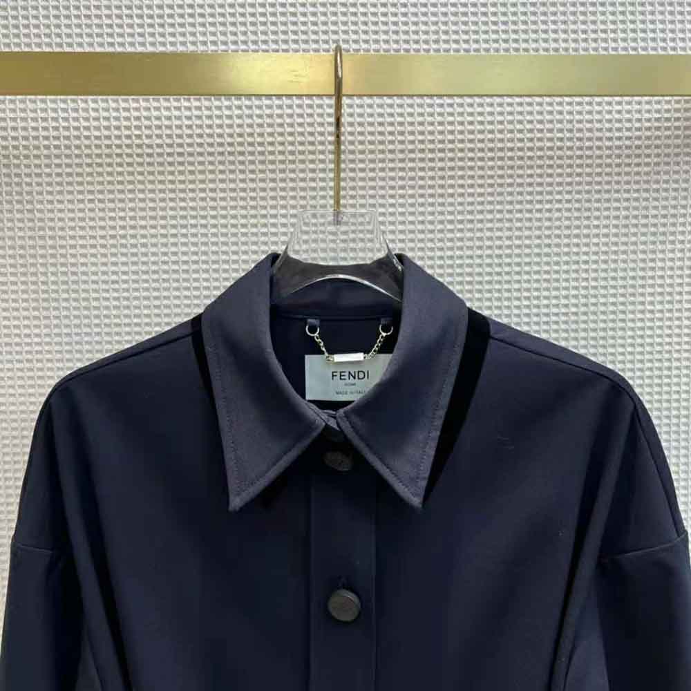 Fendi Women Single-Breasted Blue Wool Go-To Jacket