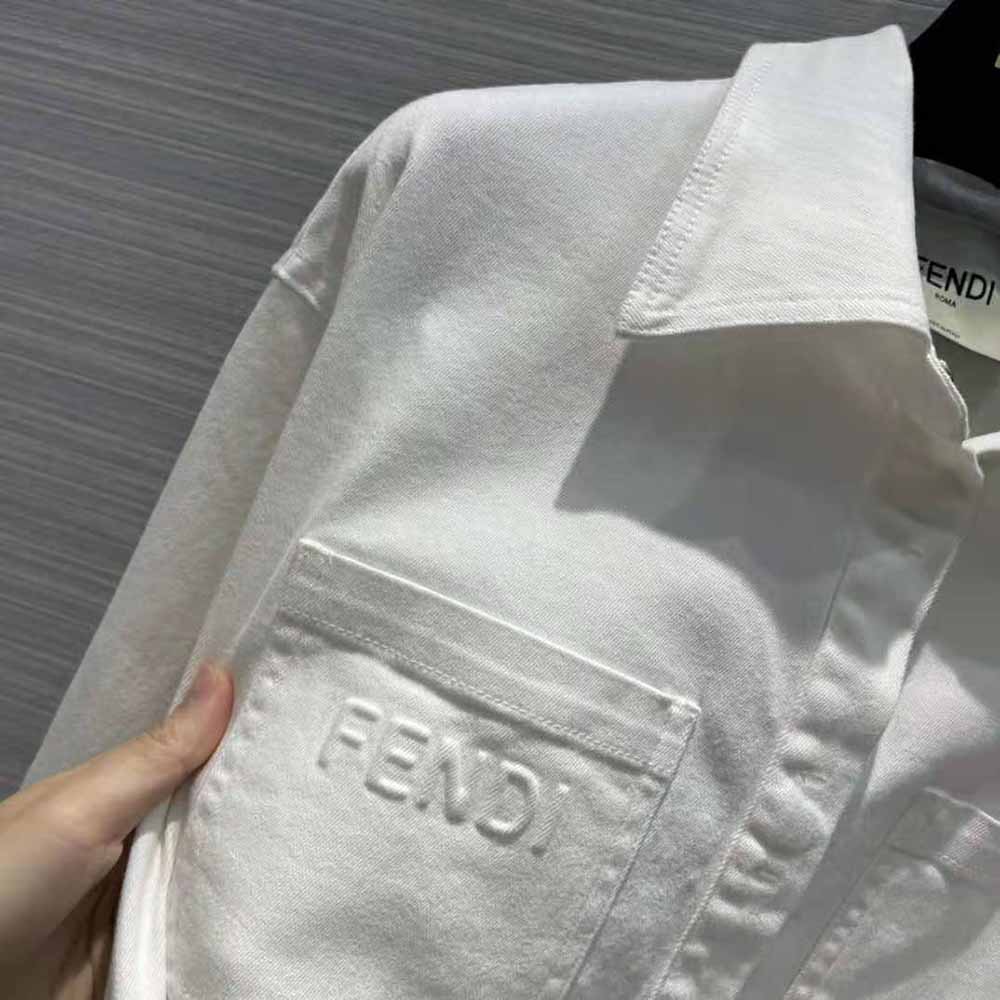 Fendi Women Single-Breasted Go-To White Denim Go-To Jacket