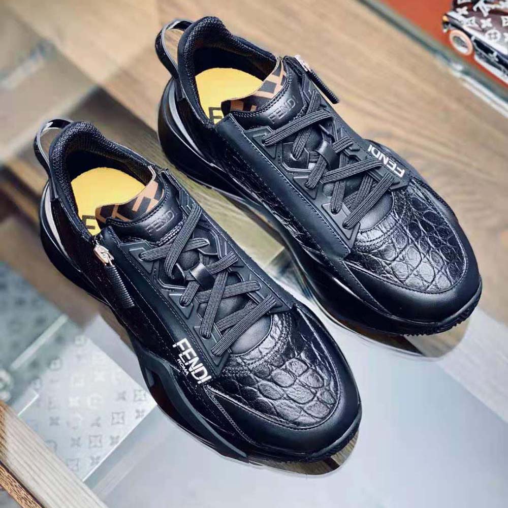 Fendi Men Sneakers Black Caiman Low-Tops