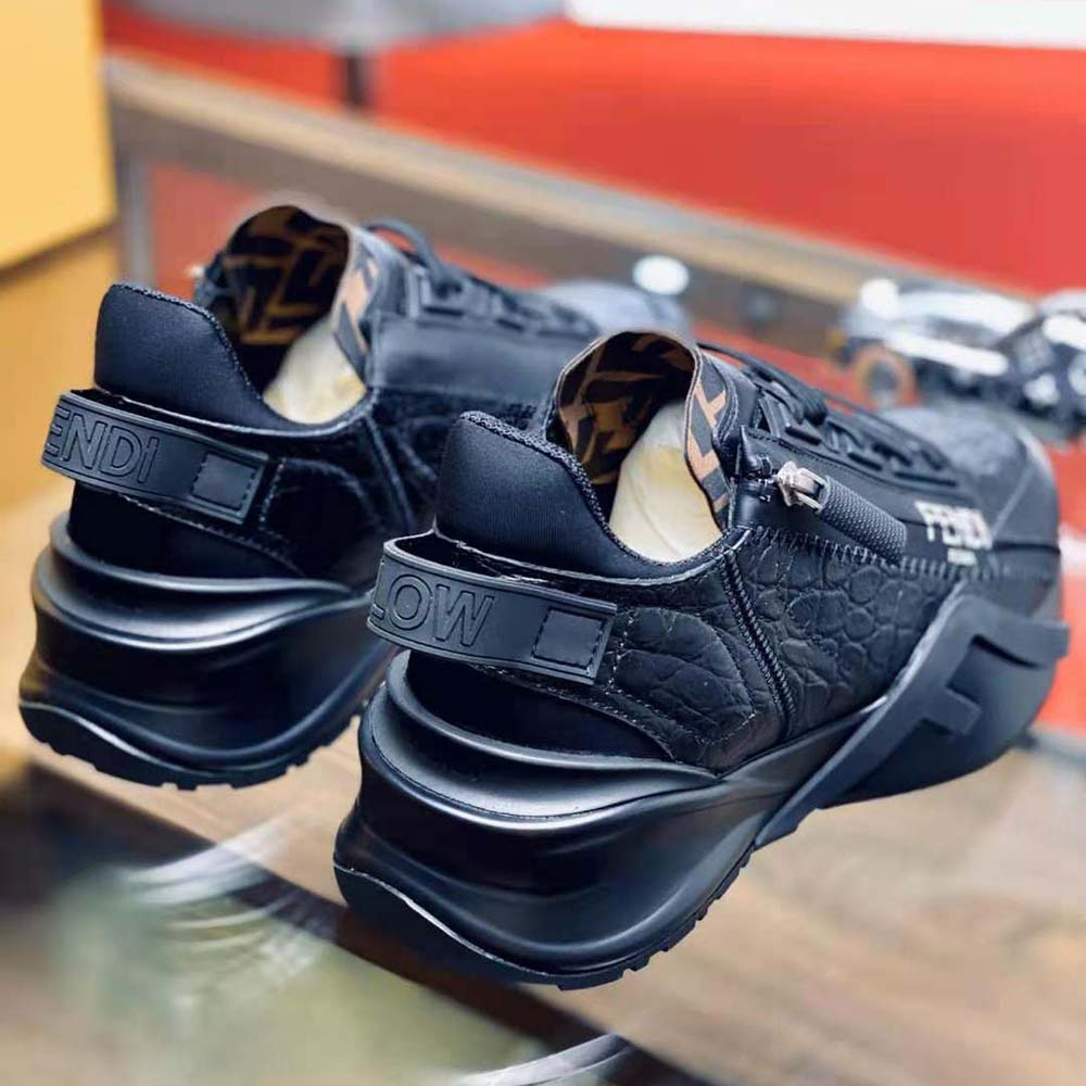 Fendi Men Sneakers Black Caiman Low-Tops