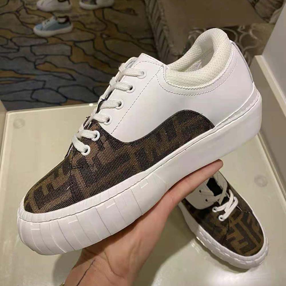 Fendi Women Sneakers Brown Fabric Low-Tops-White