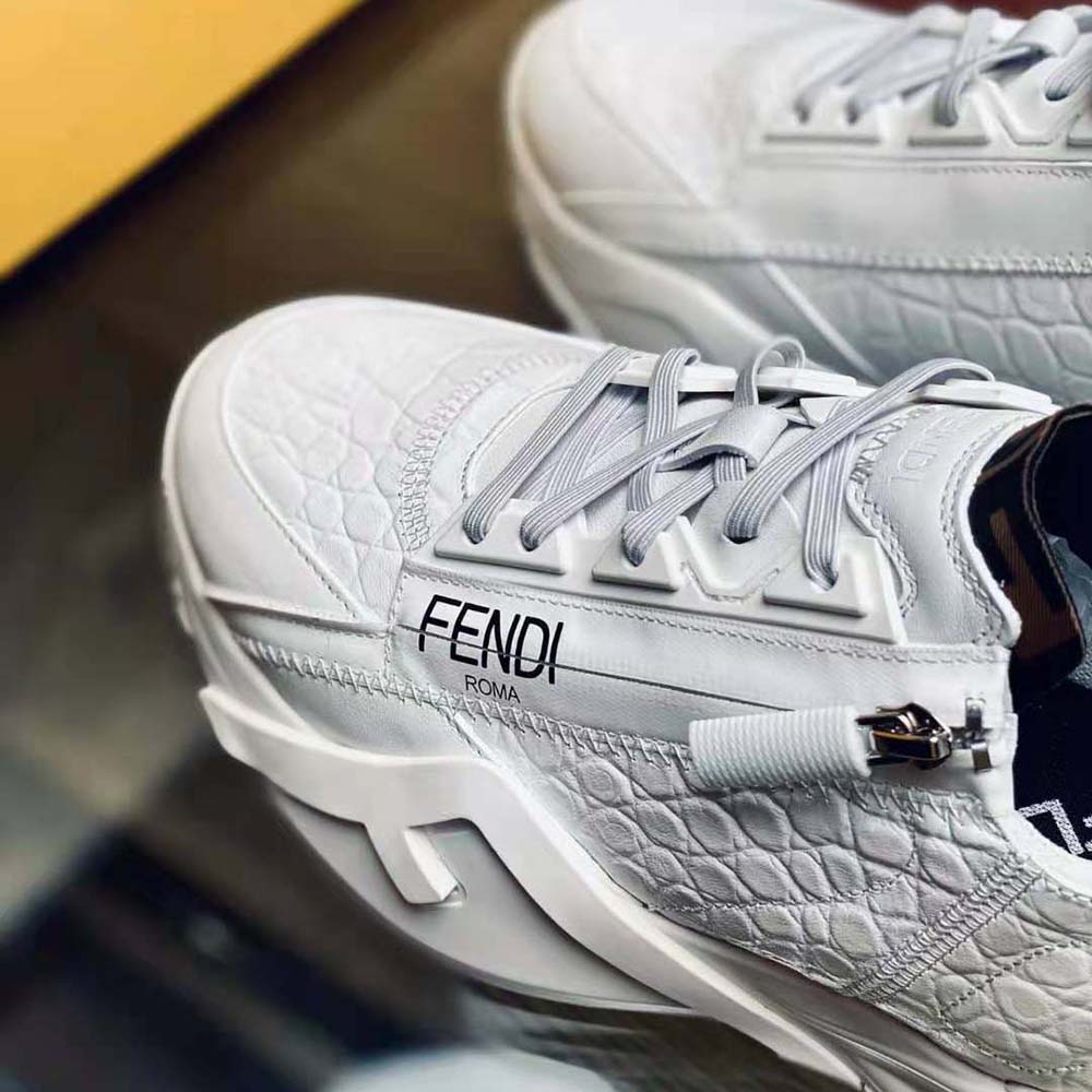 Fendi Men Sneakers White Caiman Low-Tops