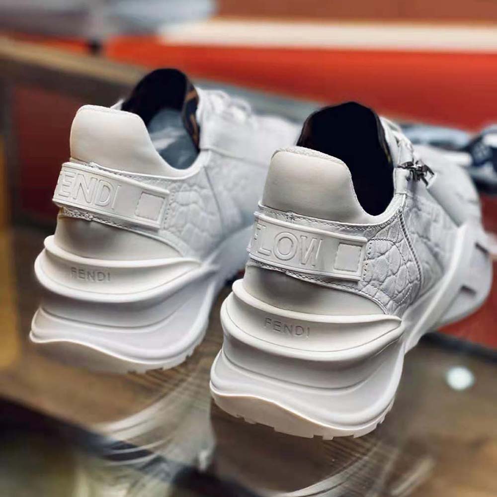 Fendi Men Sneakers White Caiman Low-Tops