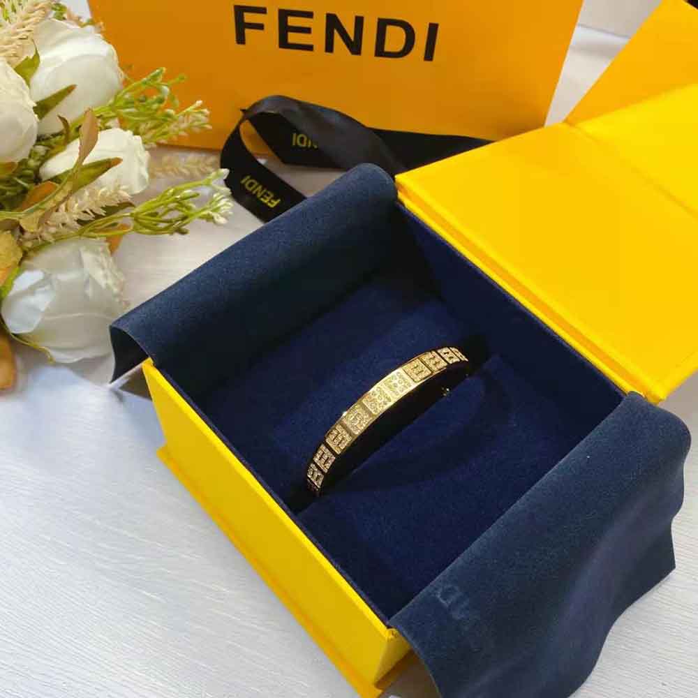 Fendi Women Stiff Narrow-Band FF Bracelet Gold-Colored