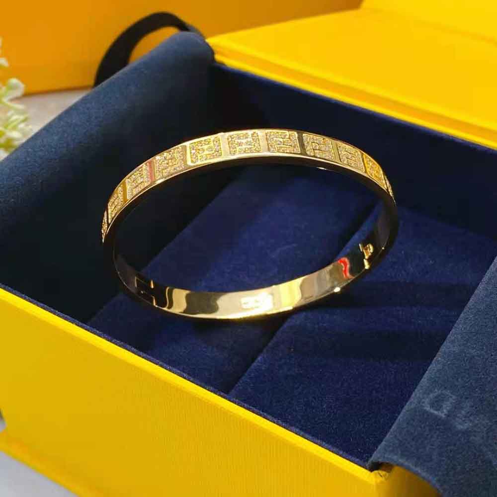 Fendi Women Stiff Narrow-Band FF Bracelet Gold-Colored