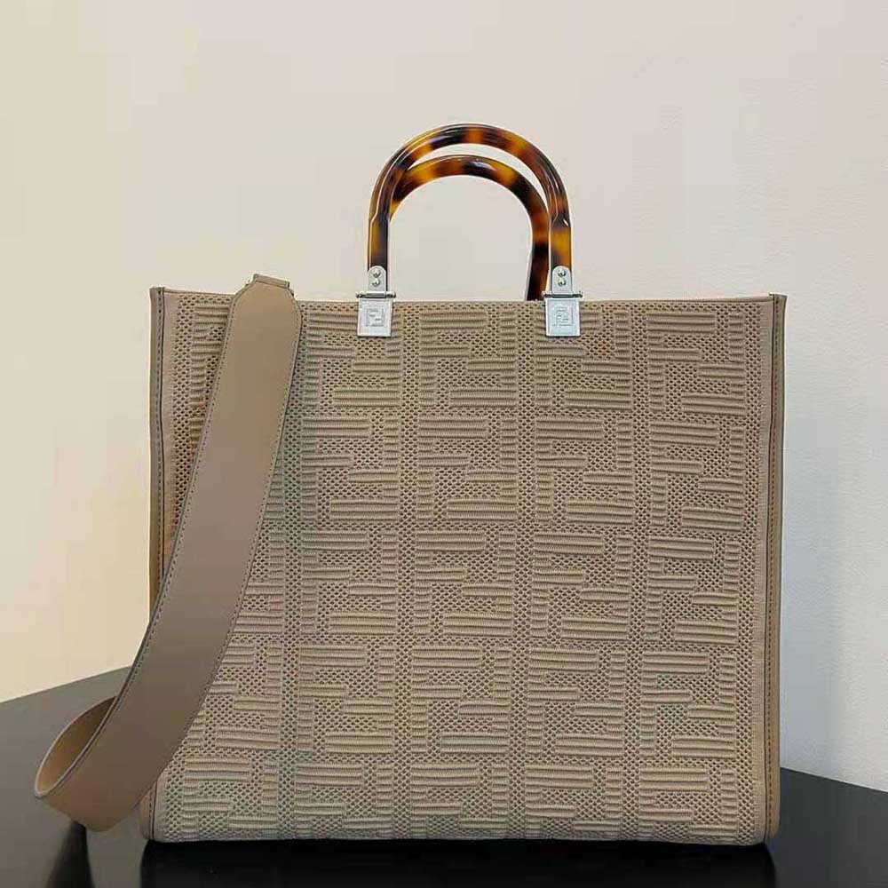 Fendi Women Sunshine Medium FF Fabric Shopper-Brown
