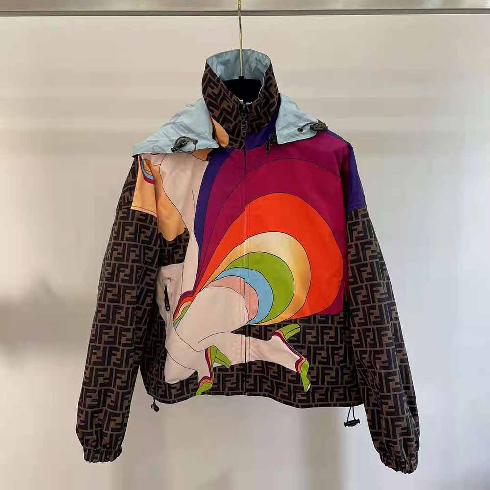 Fendi Women Windbreaker Multicolor Nylon Jacket-Brown