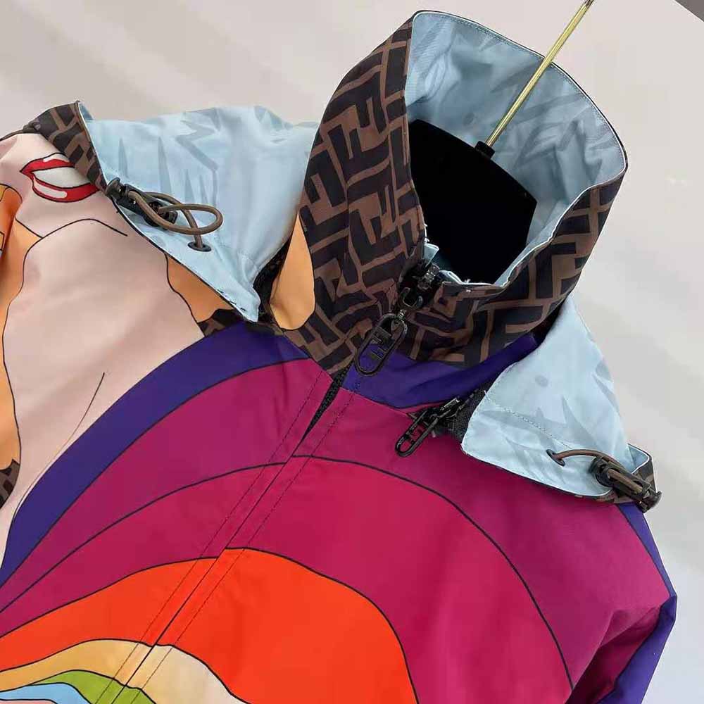 Fendi Women Windbreaker Multicolor Nylon Jacket-Brown