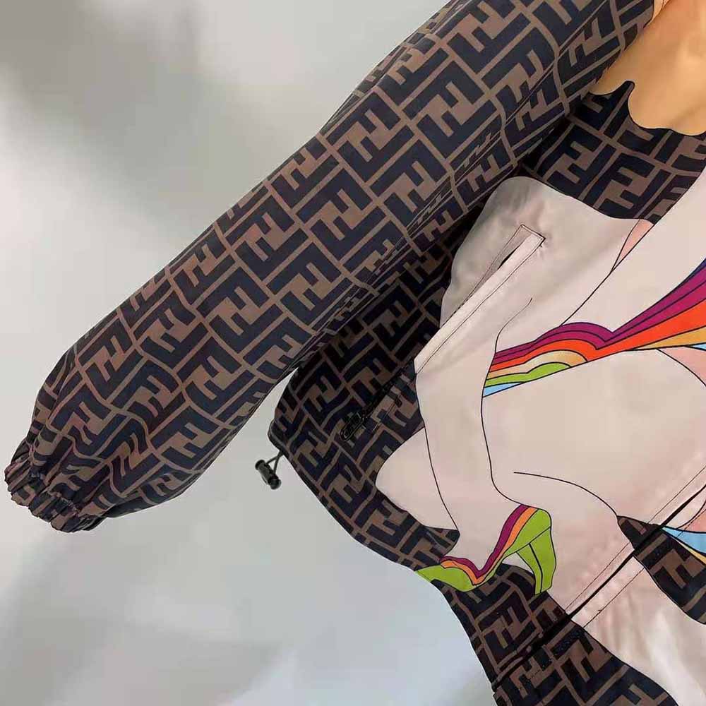 Fendi Women Windbreaker Multicolor Nylon Jacket-Brown