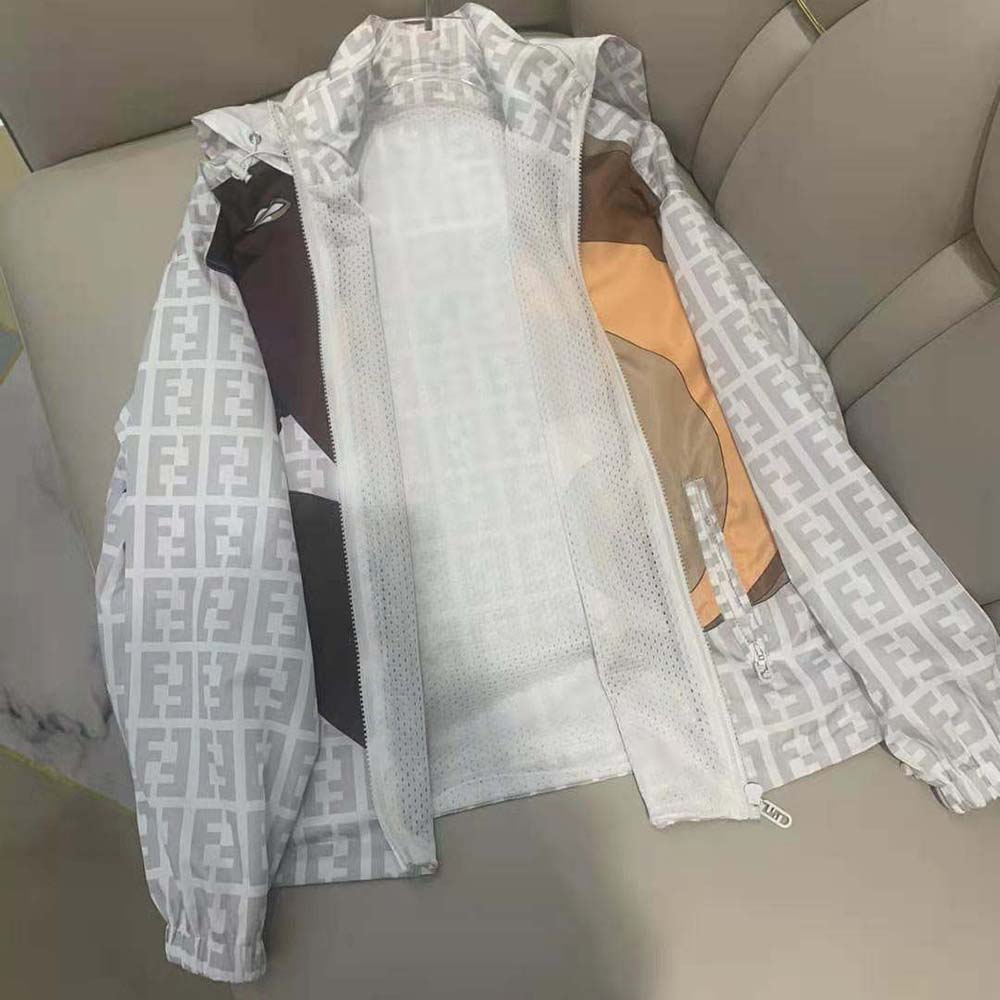 Fendi Women Windbreaker Multicolor Nylon Jacket-White