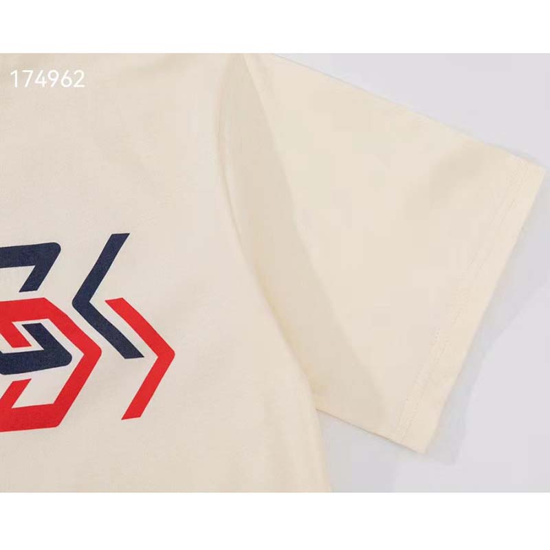 Gucci GG Women Cotton Jersey T-Shirt Beige Gucci Mirror Print Crewneck Oversize Fit