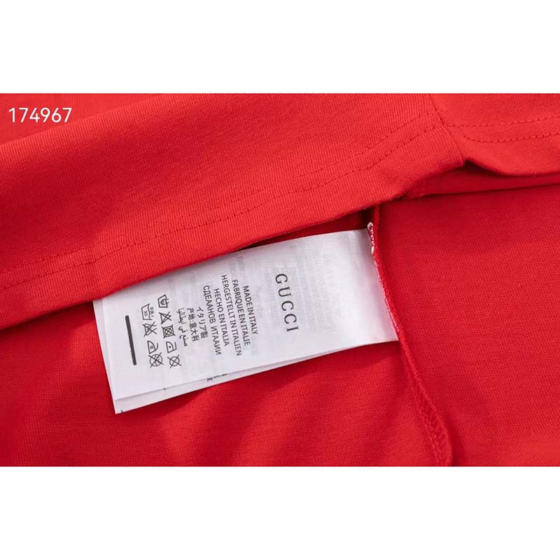 Gucci GG Women Cotton Jersey T-Shirt Red Gucci Mirror Print Crewneck Oversize Fit