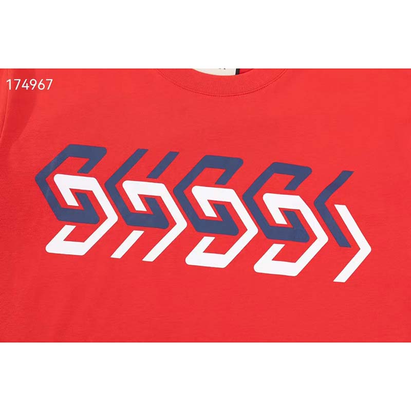 Gucci GG Women Cotton Jersey T-Shirt Red Gucci Mirror Print Crewneck Oversize Fit