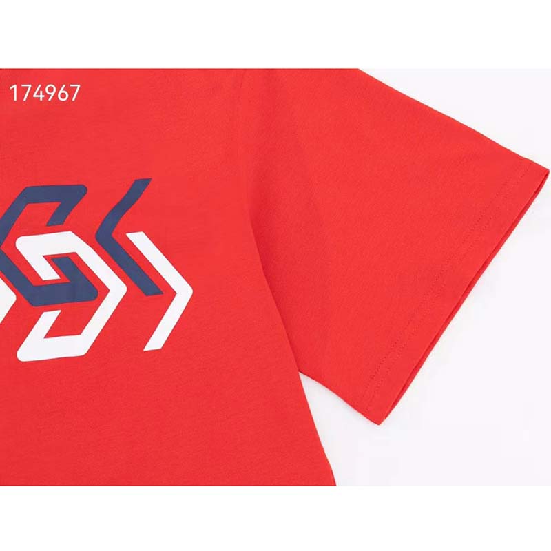 Gucci GG Women Cotton Jersey T-Shirt Red Gucci Mirror Print Crewneck Oversize Fit