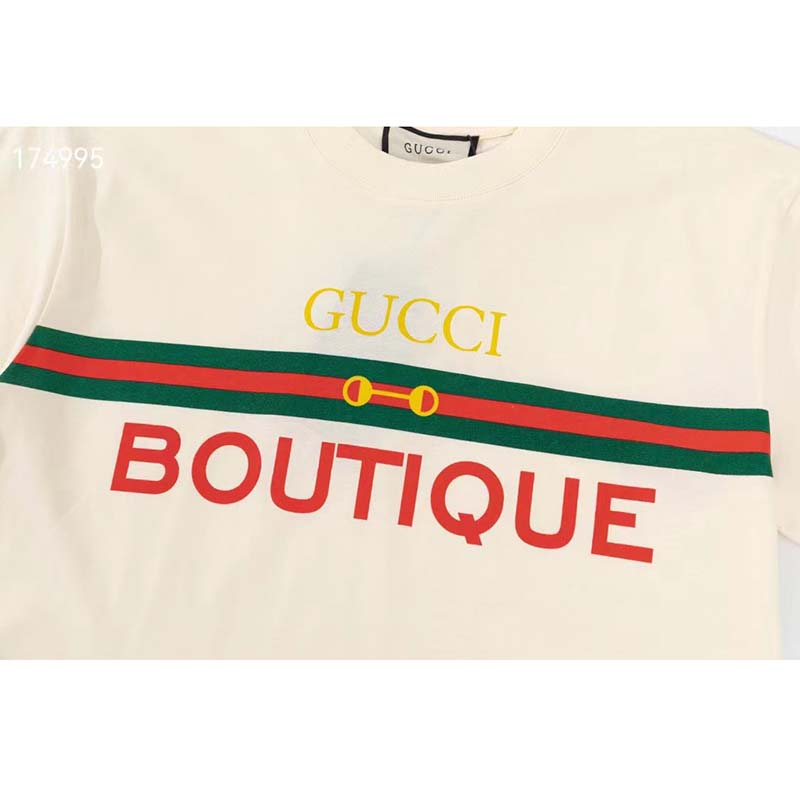 Gucci GG Women Gucci Boutique Print Oversize T-Shirt White Cotton Jersey Crewneck