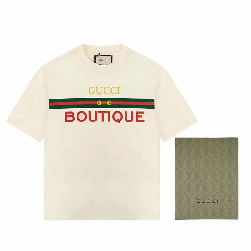 Gucci GG Women Gucci Boutique Print Oversize T-Shirt White Cotton Jersey Crewneck