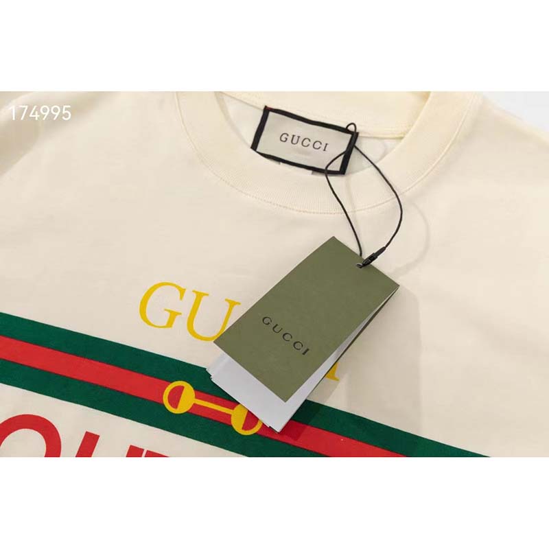 Gucci GG Women Gucci Boutique Print Oversize T-Shirt White Cotton Jersey Crewneck