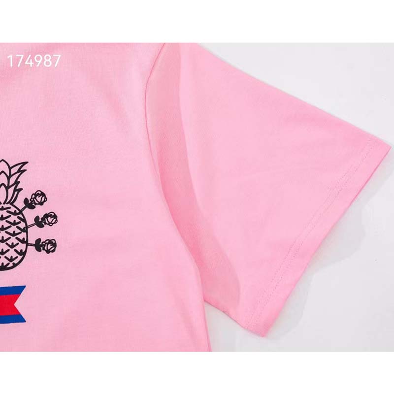 Gucci GG Women Gucci Pineapple Cotton T-Shirt Pink Jersey Crewneck Oversize Fit