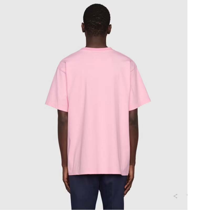 Gucci GG Men Gucci Pineapple Cotton T-Shirt Pink Jersey Crewneck Oversize Fit