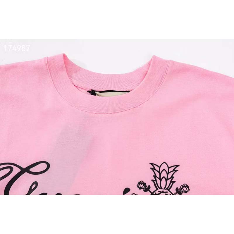 Gucci GG Women Gucci Pineapple Cotton T-Shirt Pink Jersey Crewneck Oversize Fit