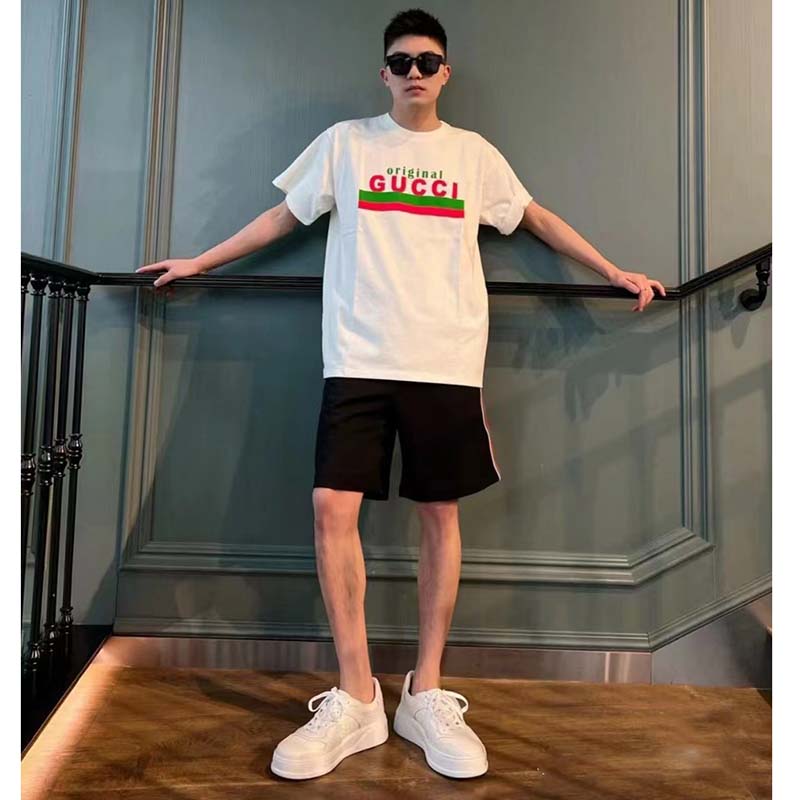 Gucci GG Men Original Gucci Print Oversize T-Shirt White Cotton Jersey Crewneck