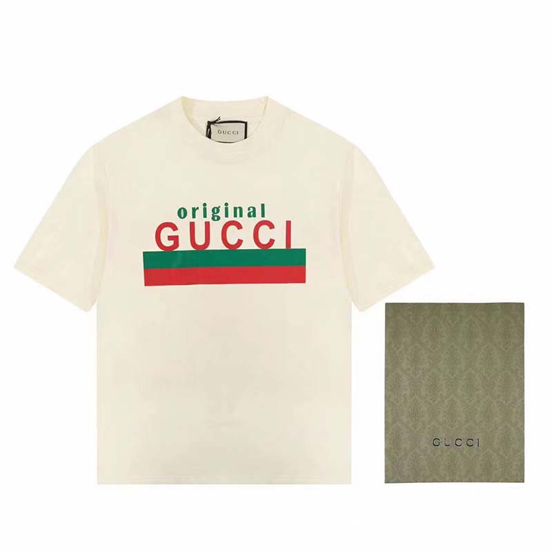 Gucci GG Women Original Gucci Print Oversize T-Shirt White Cotton Jersey Crewneck