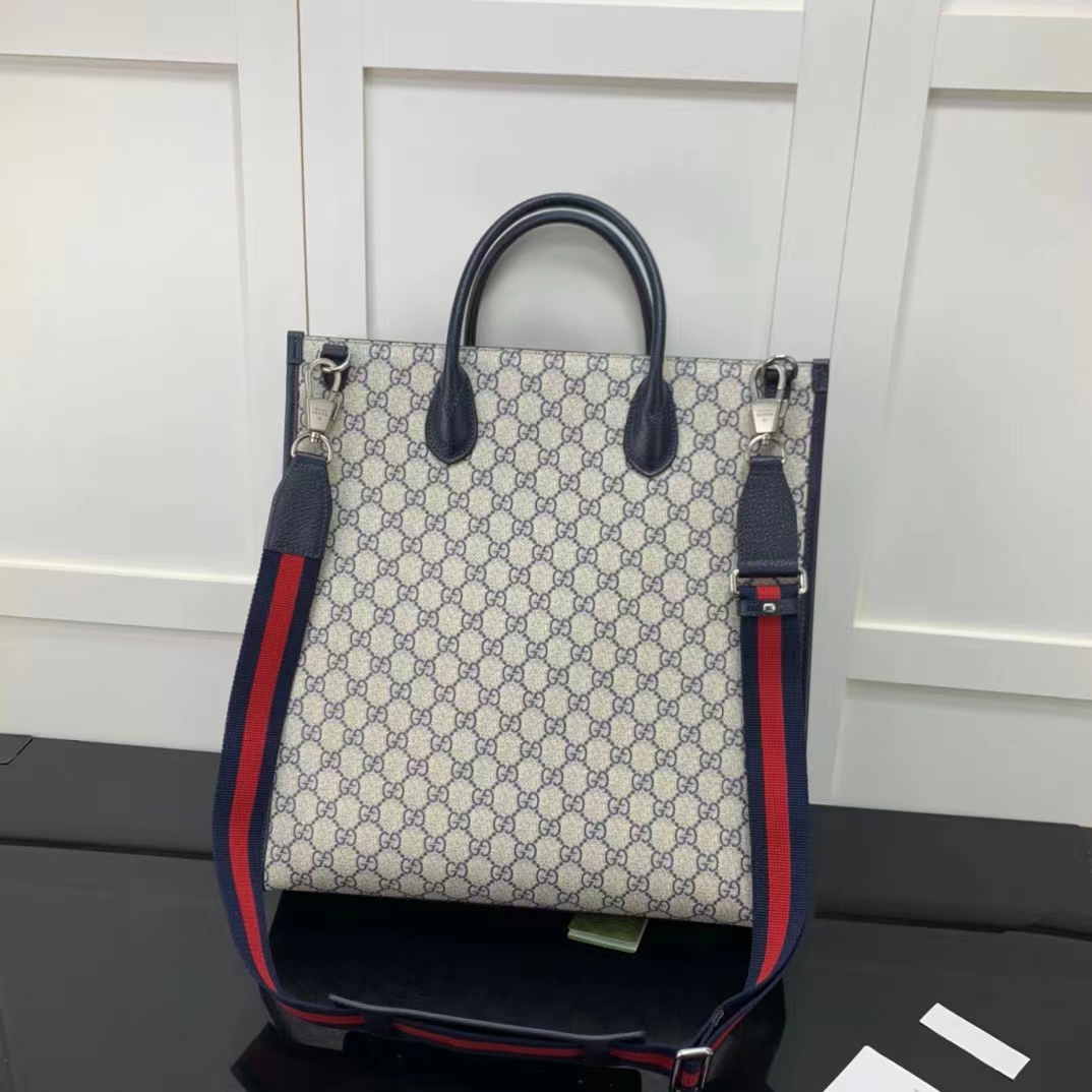Gucci GG Unisex Medium Tote Bag Interlocking G Beige Blue Supreme Canvas