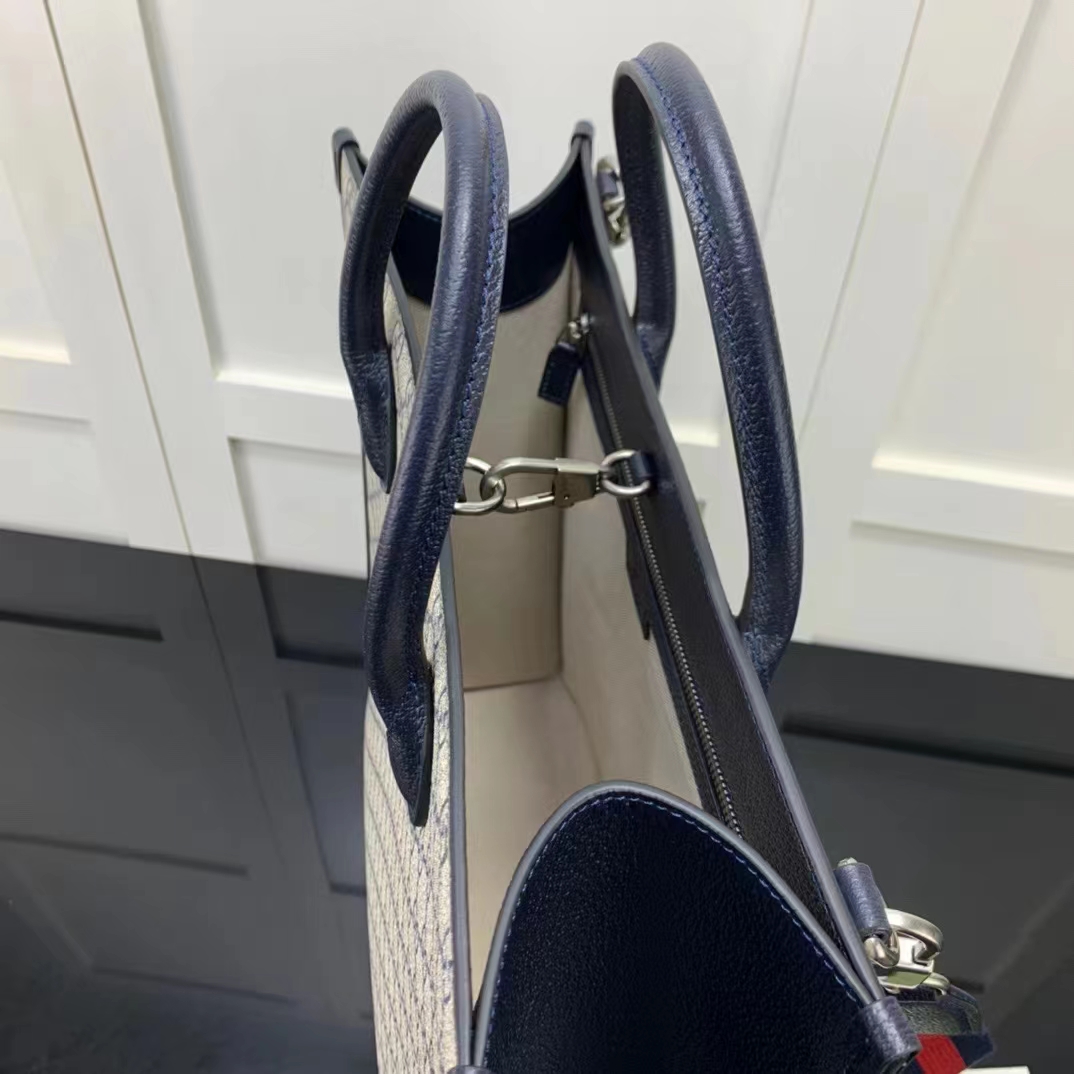 Gucci GG Unisex Medium Tote Bag Interlocking G Beige Blue Supreme Canvas