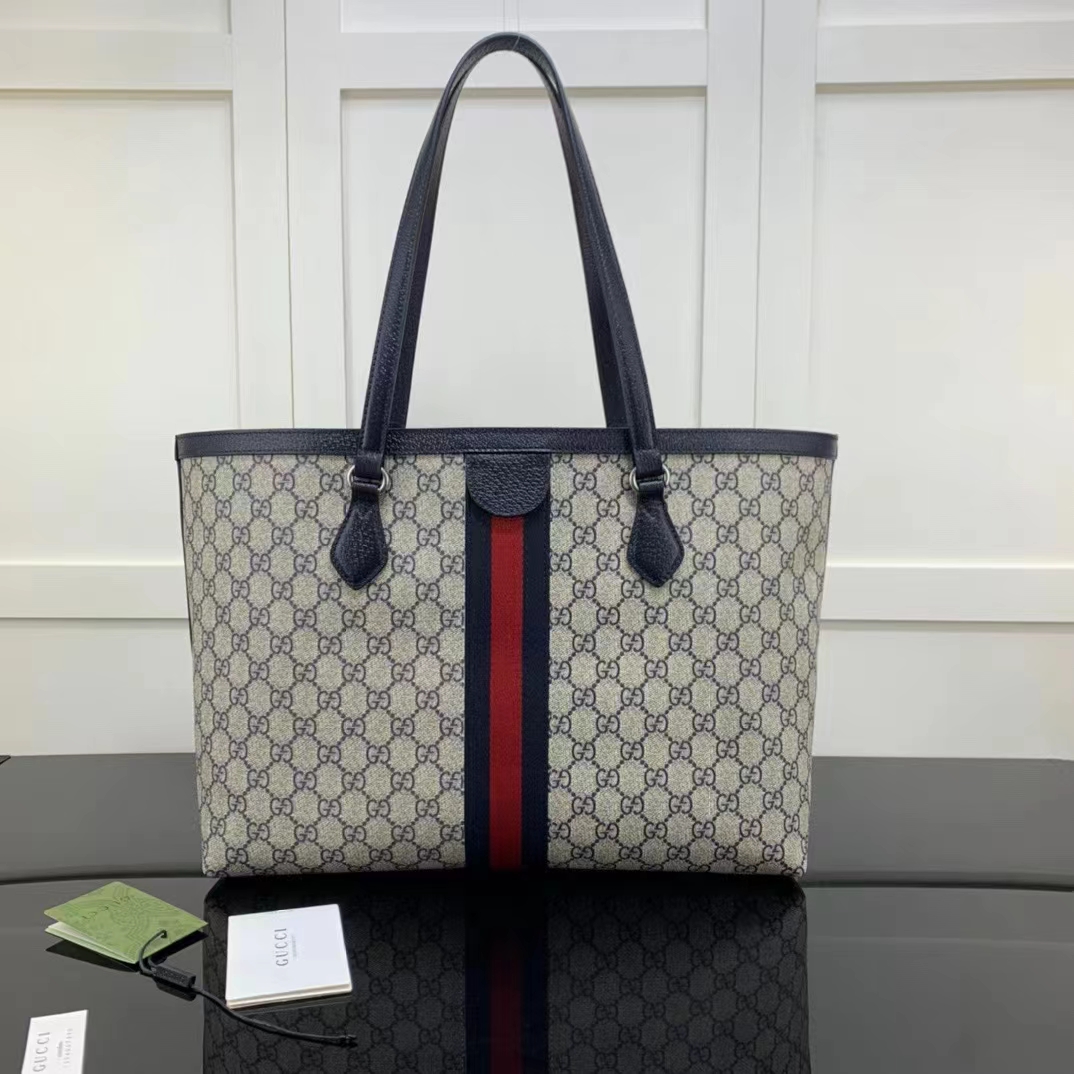 Gucci GG Unisex Ophidia Medium GG Tote Bag Beige Blue Supreme Canvas