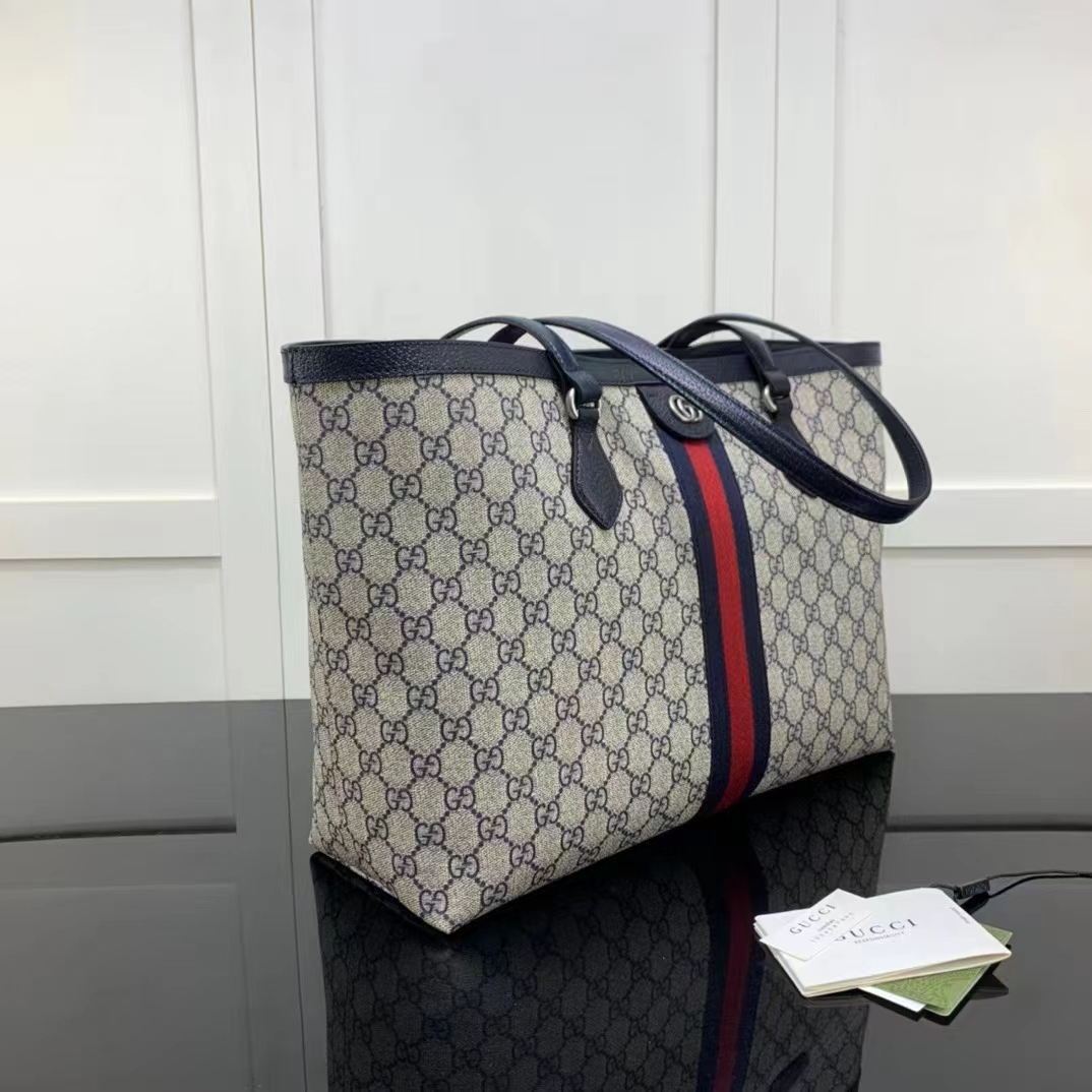 Gucci GG Unisex Ophidia Medium GG Tote Bag Beige Blue Supreme Canvas