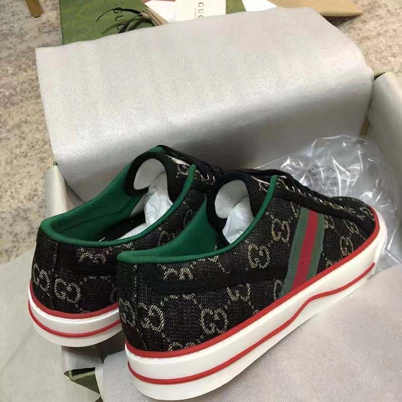 Gucci GG Unisex Tennis 1977 Black Ivory Denim Jacquard Flat 1.5 cm Heel