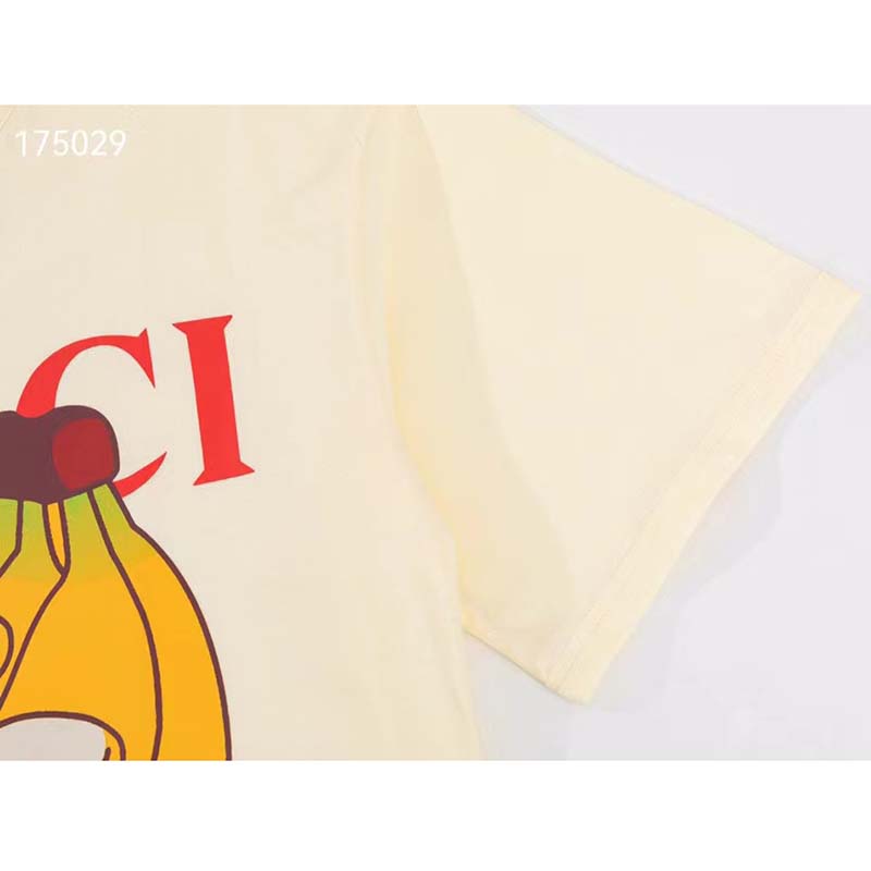 Gucci GG Women Bananya Cat Cotton T-Shirt White Cotton Jersey Crewneck Oversize Fit